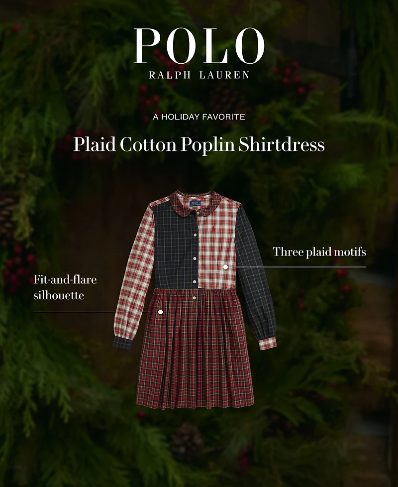 Polo Ralph Lauren Girls 7-16 Long Sleeves Plaid Shirt Dress