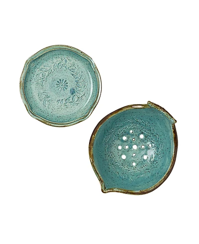 Uncommon Goods Bluebird Berry Bowl With Drainage Dish