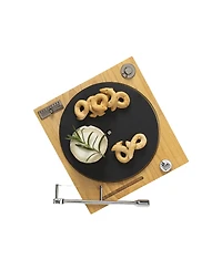 Uncommon Goods Turntable Slate & Wood Cheese Board with Hidden Slicer