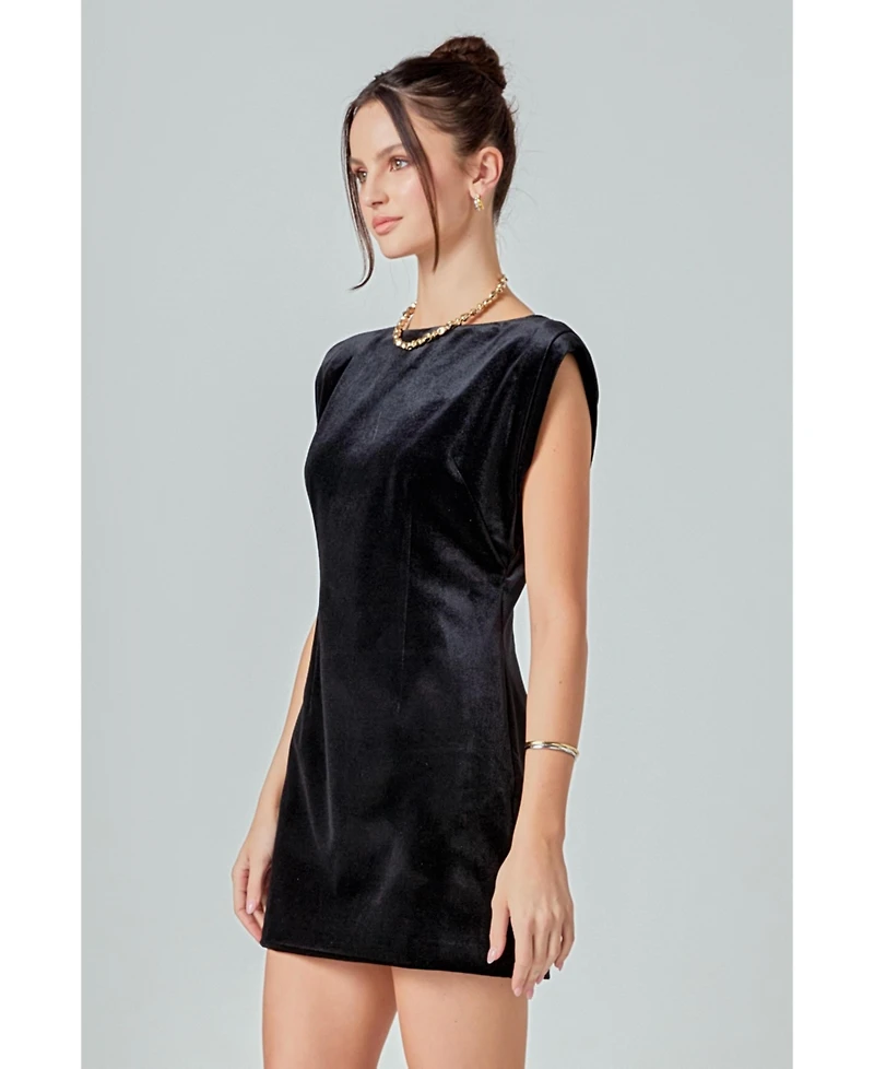 English Factory Women's Velvet Power Shoulder Mini Dress