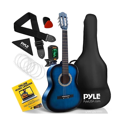 Pyle 36'' -Inch 6-String Classic Guitar - 3/4 Size Scale Guitar with Digital Tuner & Accessory Kit, (Blue burst