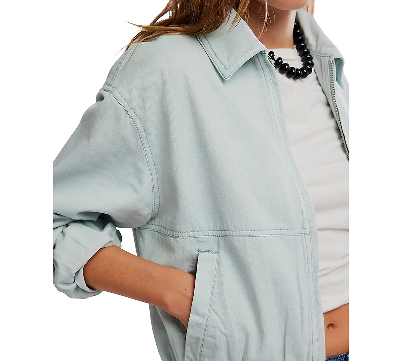 Free People Women's Birdie Denim Collared Neck Jacket