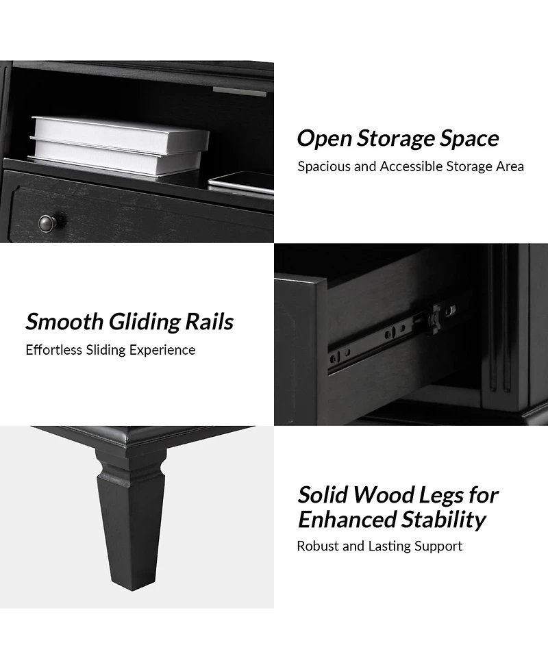 Hulala Home Kamilo Transitional 2-Drawer Solid Wood Nightstand