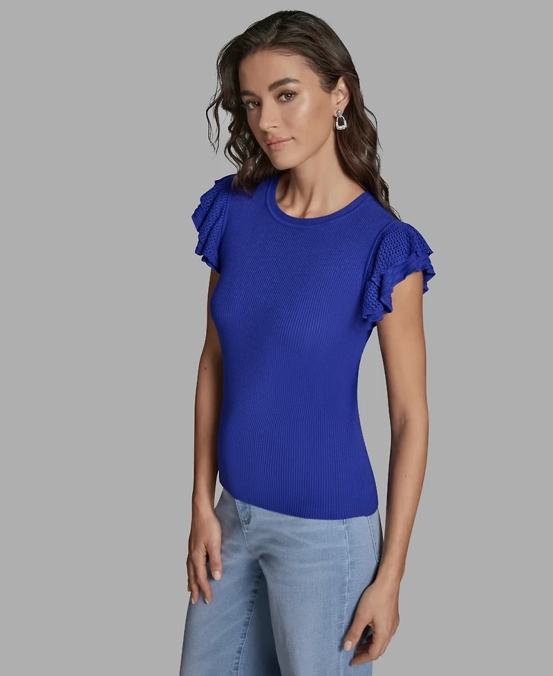 Bcbg Women's Crewneck Ruffle Sleeve Sweater Top