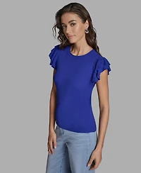 Bcbg Women's Crewneck Ruffle Sleeve Sweater Top