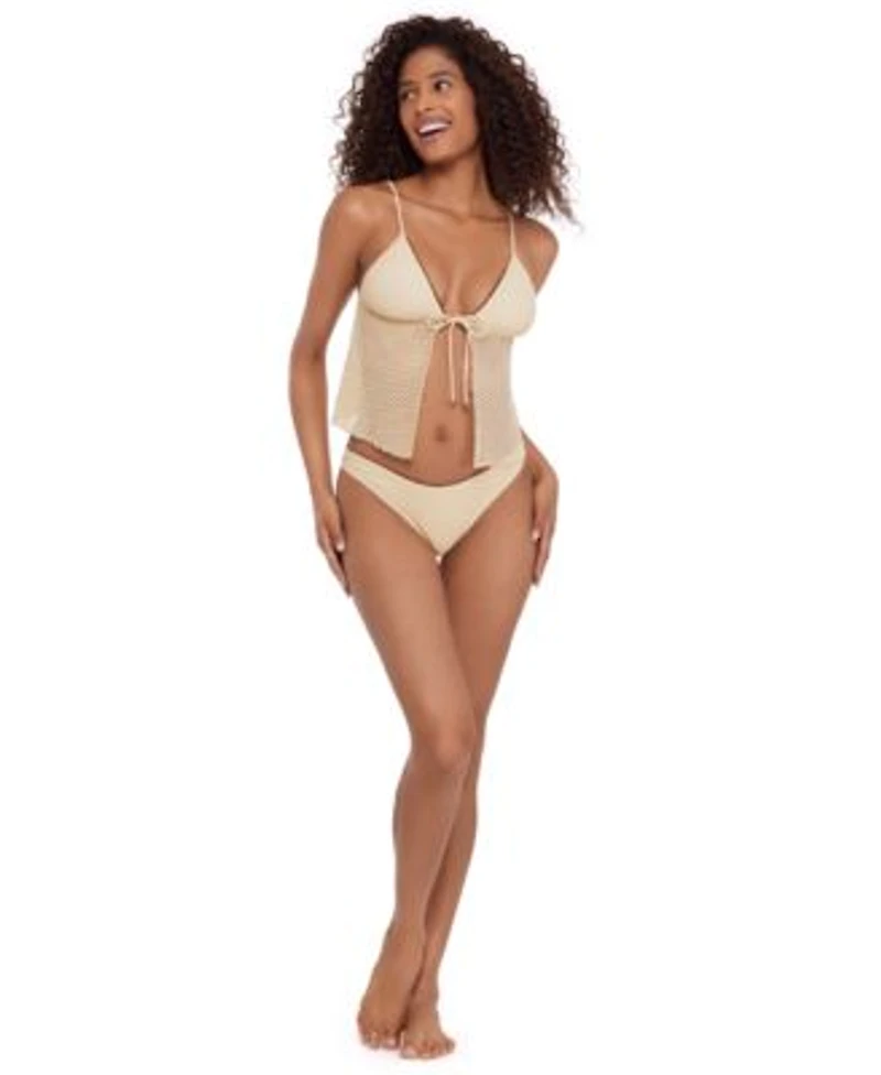 Steve Madden Womens Tie Front Crop Tankini Top Scoop Hipster Bottoms