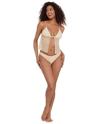 Steve Madden Womens Tie Front Crop Tankini Top Scoop Hipster Bottoms