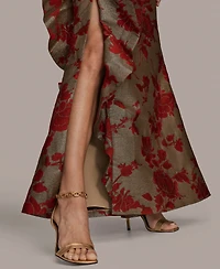 Donna Karan New York Women's Strapless Floral Gathered Ruffled Gown with Split Hem Dress