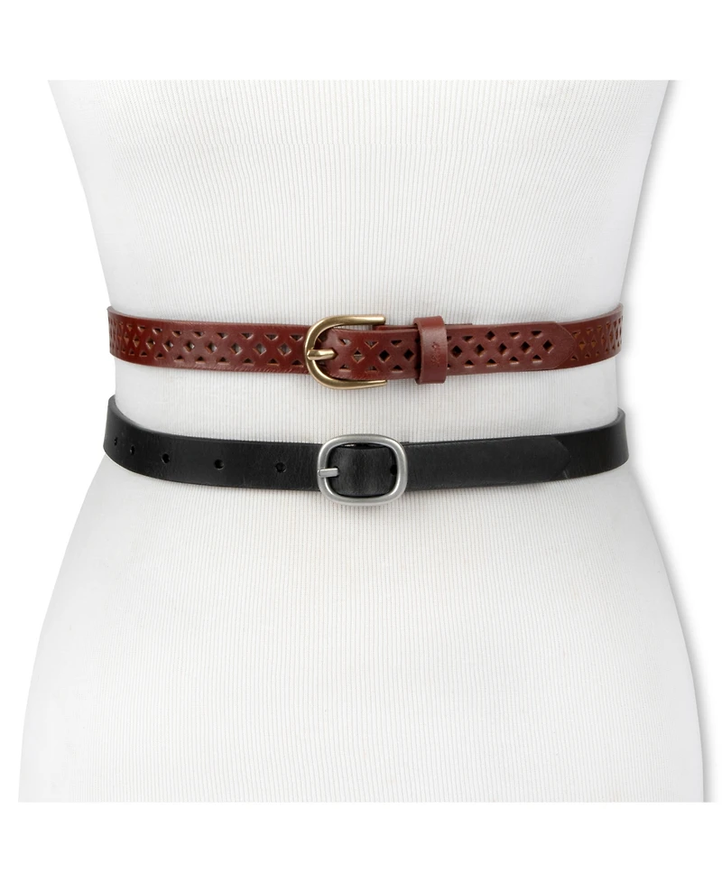Levi's Women's 2-Pack Perforated and Reversible Skinny Casual Belt Set