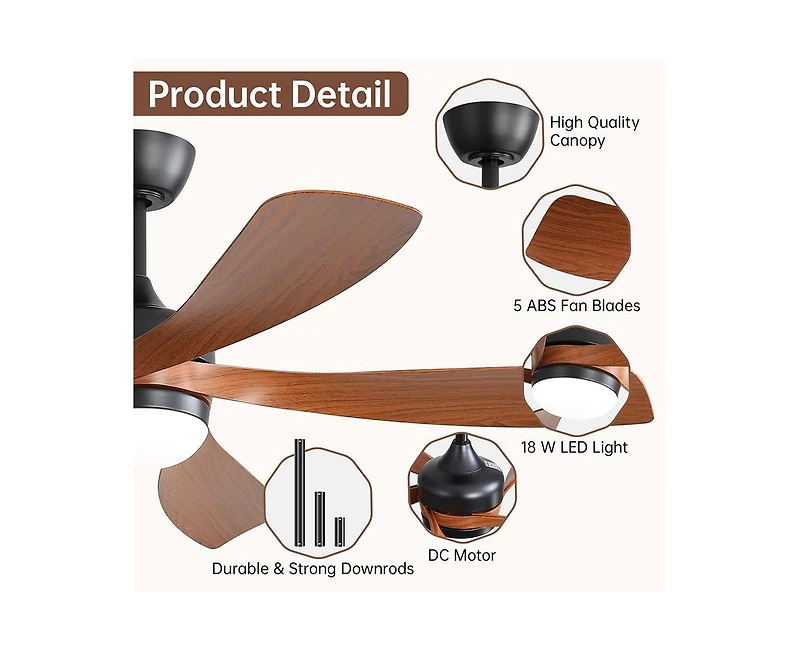 52-inch Minimalist Black 5-Blade Flush Mount with Remote Control and Led Light