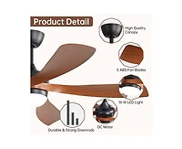 52-inch Minimalist Black 5-Blade Flush Mount with Remote Control and Led Light