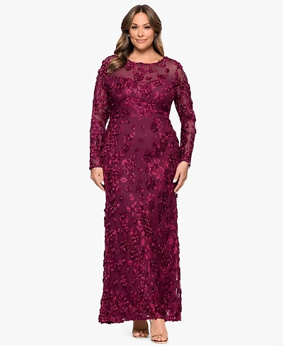 Xscape Plus Crewneck Long-Sleeve Dress