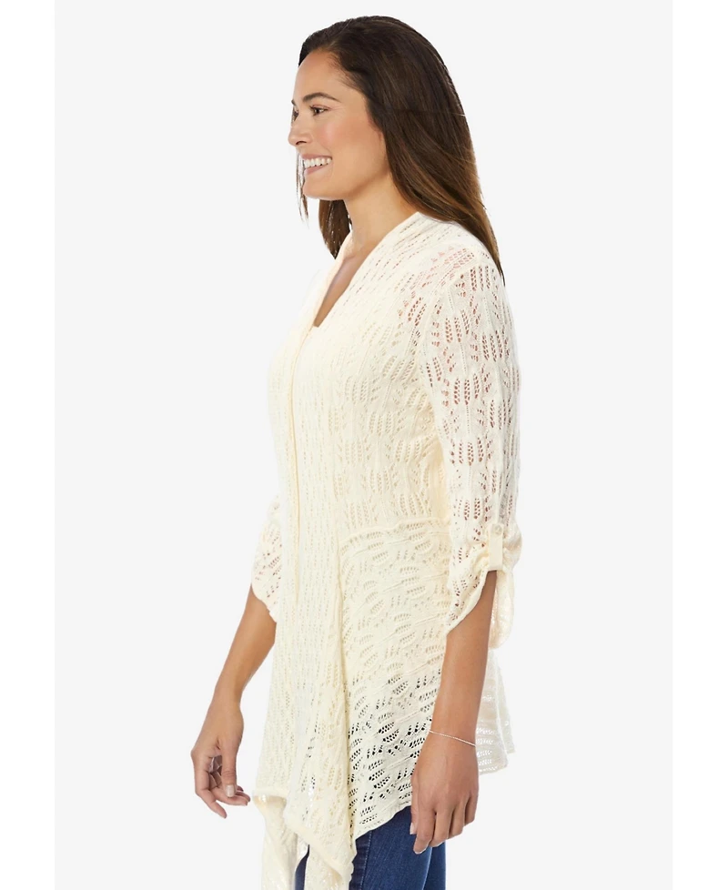 Woman Within Plus Open Front Pointelle Cardigan