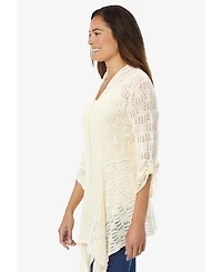 Woman Within Plus Open Front Pointelle Cardigan