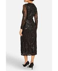 Yumi Women's Sequin Midi Long Sleeve Wrap Dress