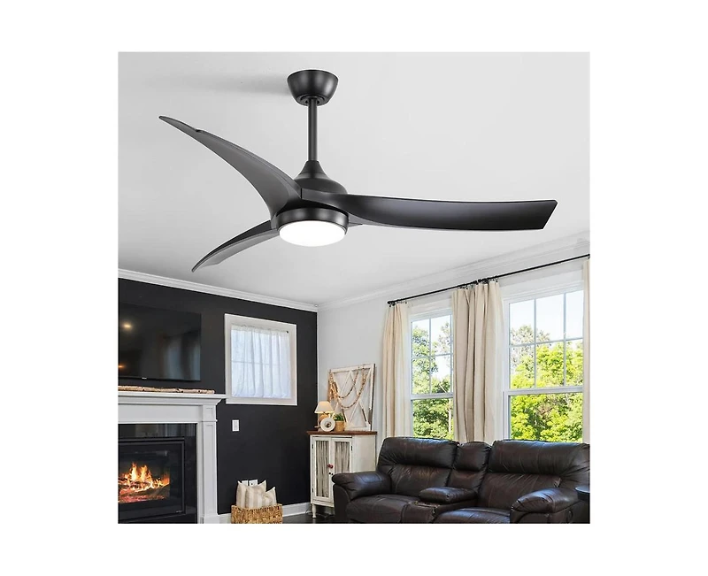 Sofucor 52-inch Modern Black Standard 3-Blade Ceiling Fan With Remote and Led Light