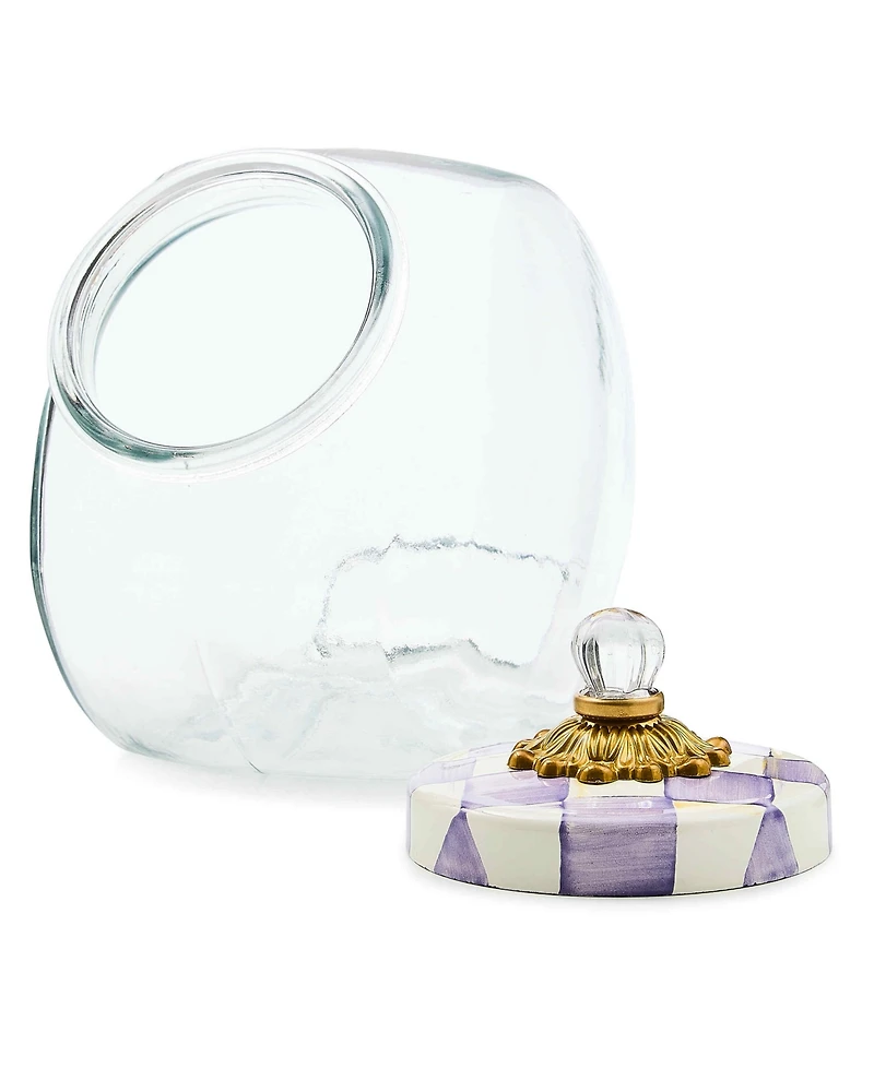 MacKenzie-Childs Handmade Cookie Jar with Violet Check Lid