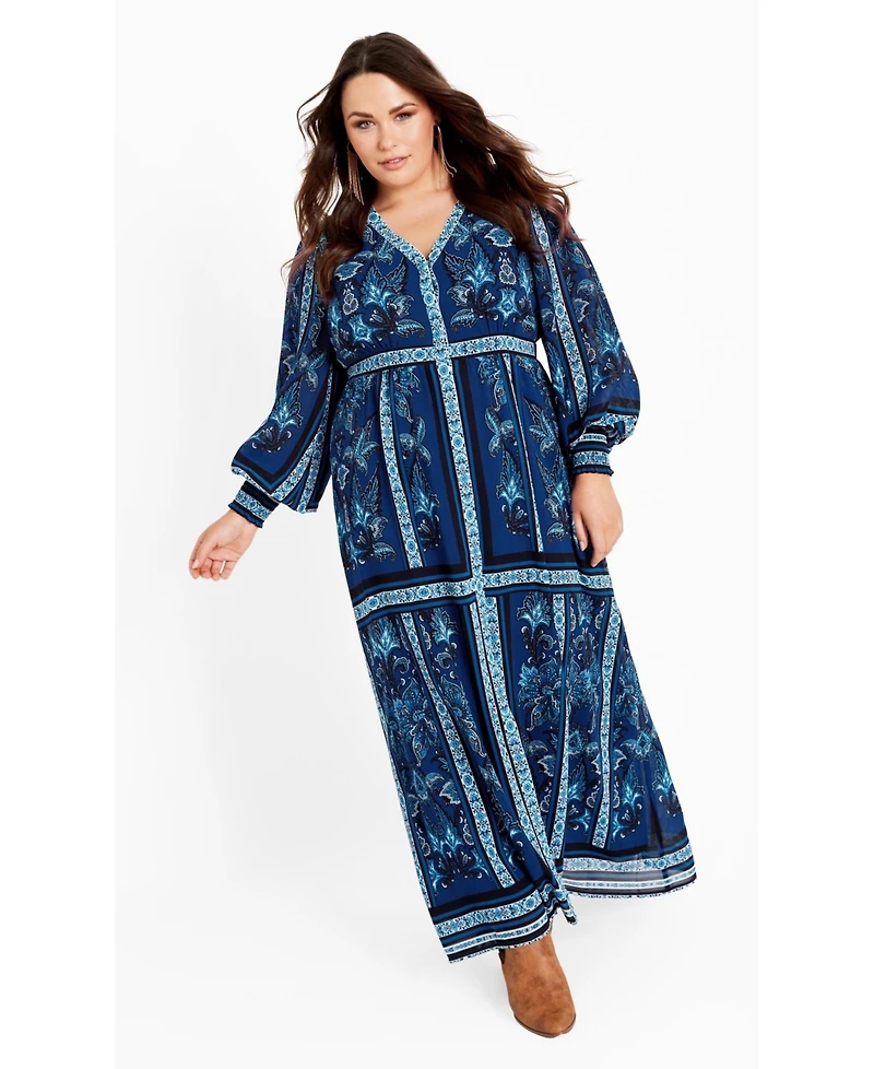 Avenue Women's Plus Serene Placement Sleeved Maxi Dress