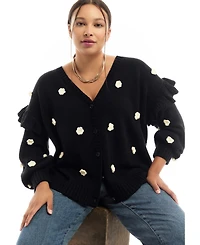 June + Vie Women's Ruffle-Sleeve Cardigan