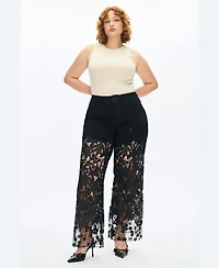 Bayeas Women's High-Rise Embroidered Lace Rhinestone Wide-Leg Jeans