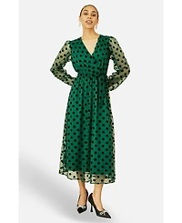 Yumi Women's Spot Mesh Wrap Midi Skater Dress