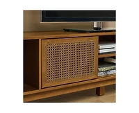 67.9 Inch Mid Century Modern Storage Cabinet With Rattan Tv Stand