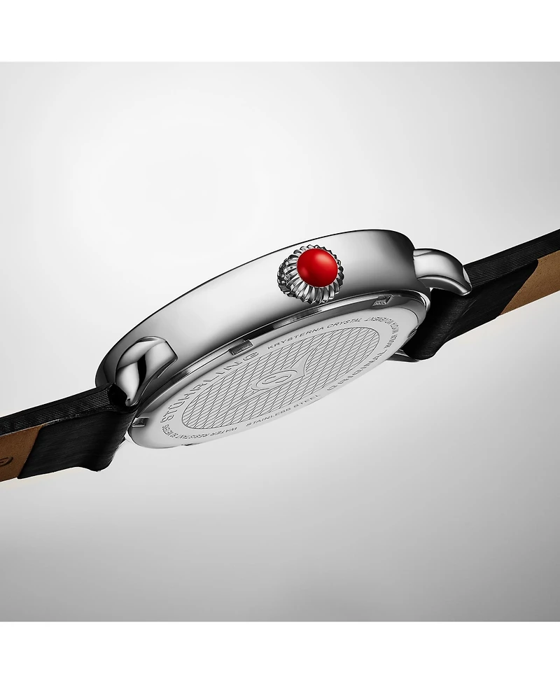 Stuhrling Elegant Women s 40mm Dress Watch – Model 4068, Black Satin Leather Band, Crystal Accents