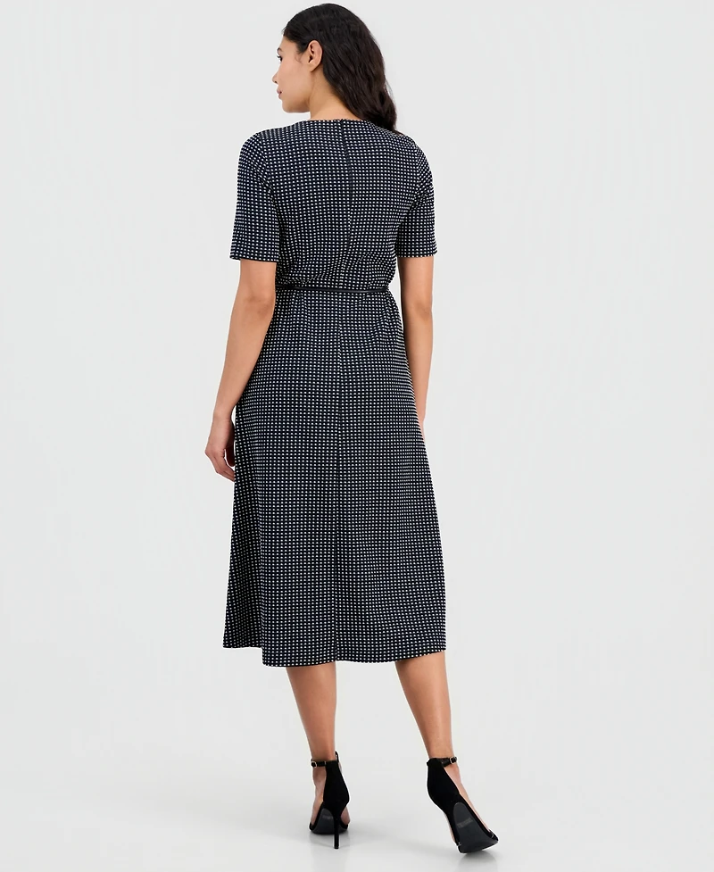 Anne Klein Women's Elbow-Sleeve Tie-Waist Midi Dress