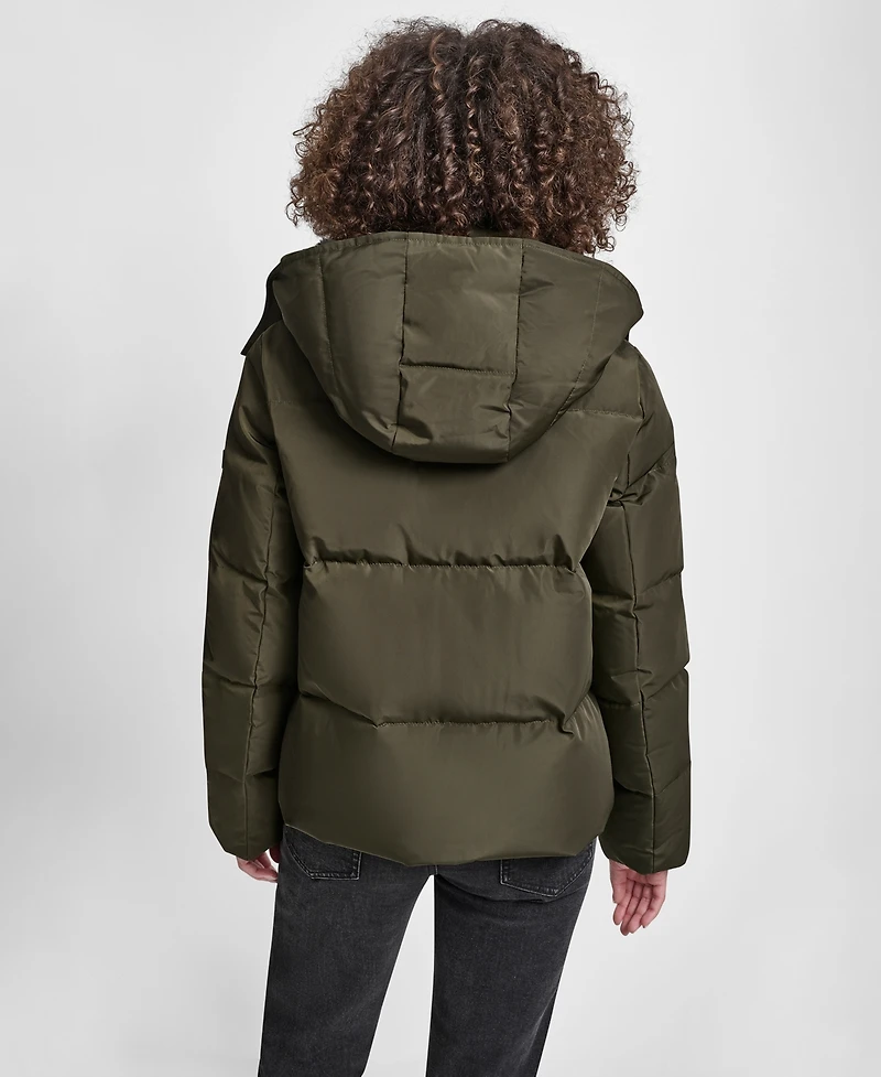 Dkny Women's Shirt Toggle Hooded Puffer Coat