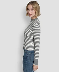 Dkny Jeans Women's Long-Sleeve Mock Neck Rib Striped Sweater