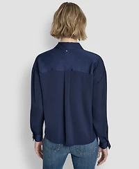 Dkny Jeans Women's Long-Sleeve Rhinestone Button Front Shirt