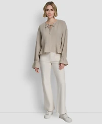 Dkny Jeans Women's Long-Sleeve Tie Neck Crop Top