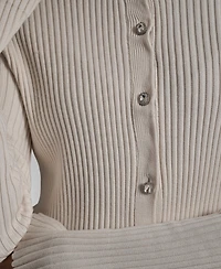 Dkny Jeans Women's Long-Sleeve Ribbed Rhinestone Button Cardigan Sweater