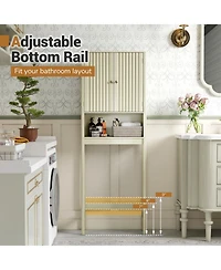 Gymax 66'' Over the Toilet Storage Cabinet w/Fluted Doors Adjustable Shelf & Bottom Bar