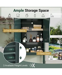 Gymax 66'' Over the Toilet Storage Cabinet w/Fluted Doors Adjustable Shelf & Bottom Bar