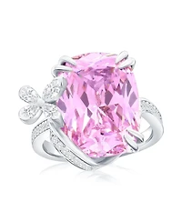 Suzy Levian New York Gala Collection Sterling Silver Elongated Cushion Firework Cut Cubic Zirconia Butterfly Accent Ring