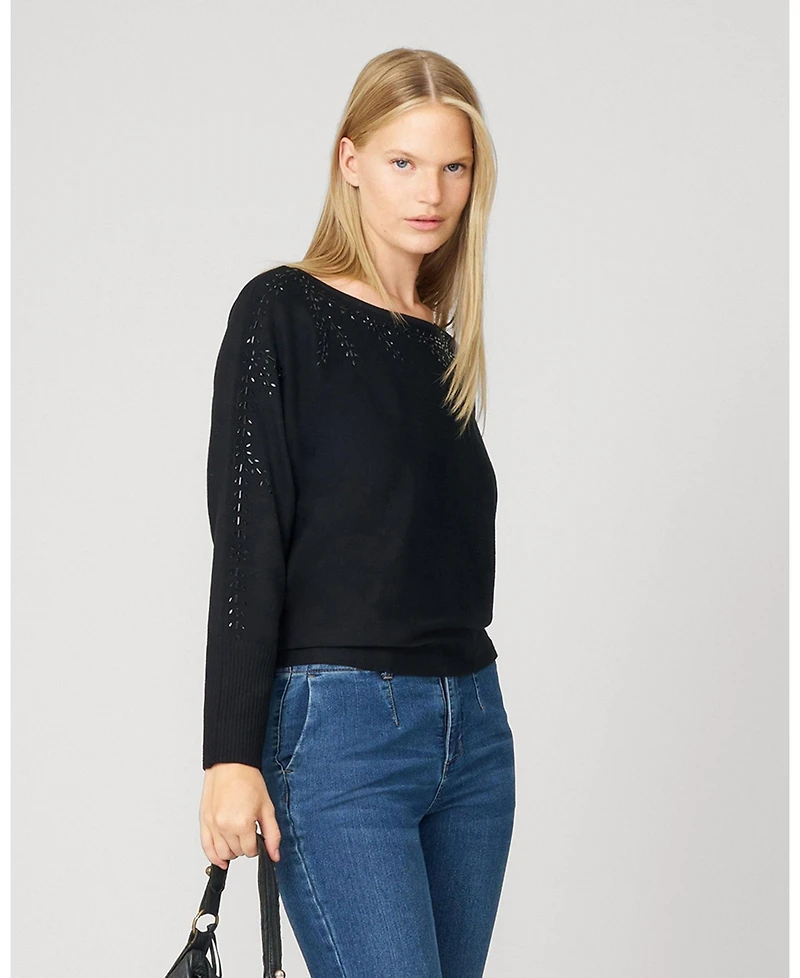 Cable & Gauge Women's Floral Hotfix Dolman Sweater