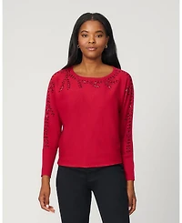 Cable & Gauge Women's Floral Hotfix Dolman Sweater