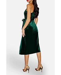 Yumi Women's Velvet Frill One Shoulder Midi Dress