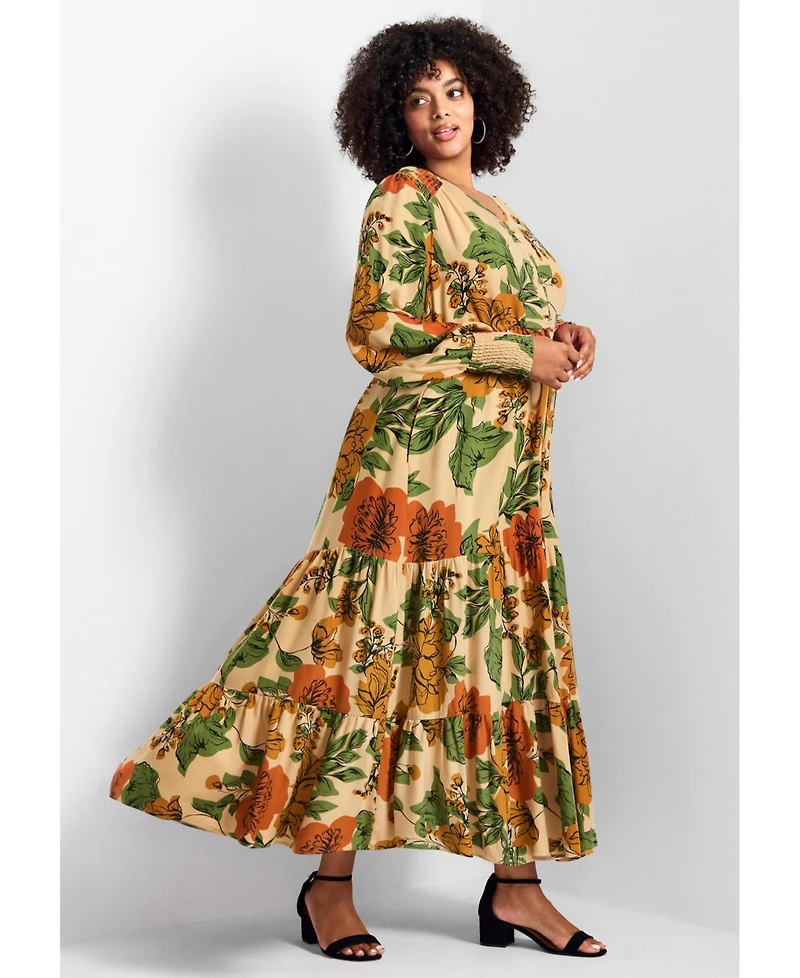 Avenue Women's Plus Second Nature Blouson Sleeve Maxi Dress