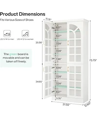 Tribesigns 76" Tall Shoe Cabinet with Doors and Led Lights, 9-Tier Wooden Shoe Rack Organizer with Adjustable Shelves