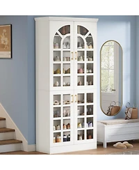 Tribesigns 76" Tall Shoe Cabinet with Doors and Led Lights, 9-Tier Wooden Shoe Rack Organizer with Adjustable Shelves