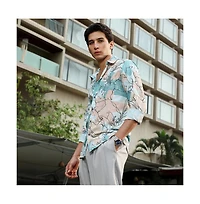 Campus Sutra Men's Botanical-Outline Imprint Shirt