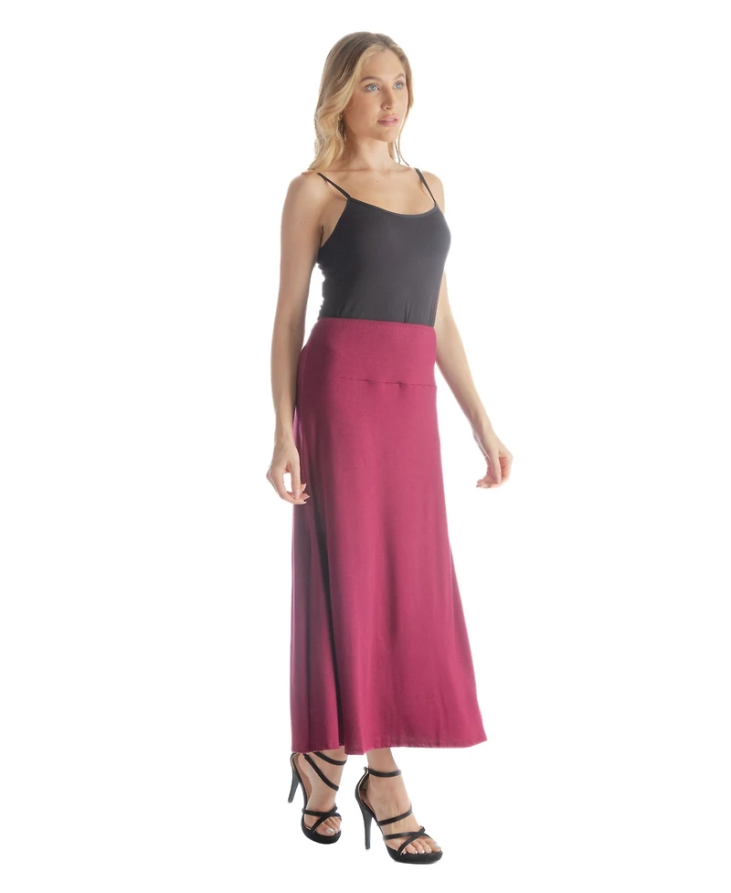 24seven Comfort Apparel Petite Elastic Waist Solid Color Maxi Skirt