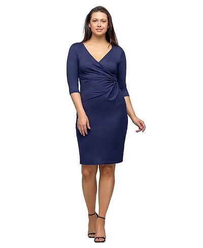 24seven Comfort Apparel Petite V-Neck Faux Wrap Knee Length Dress