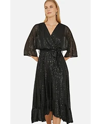 Yumi Women's Sequin Kimono Midi Wrap Dress