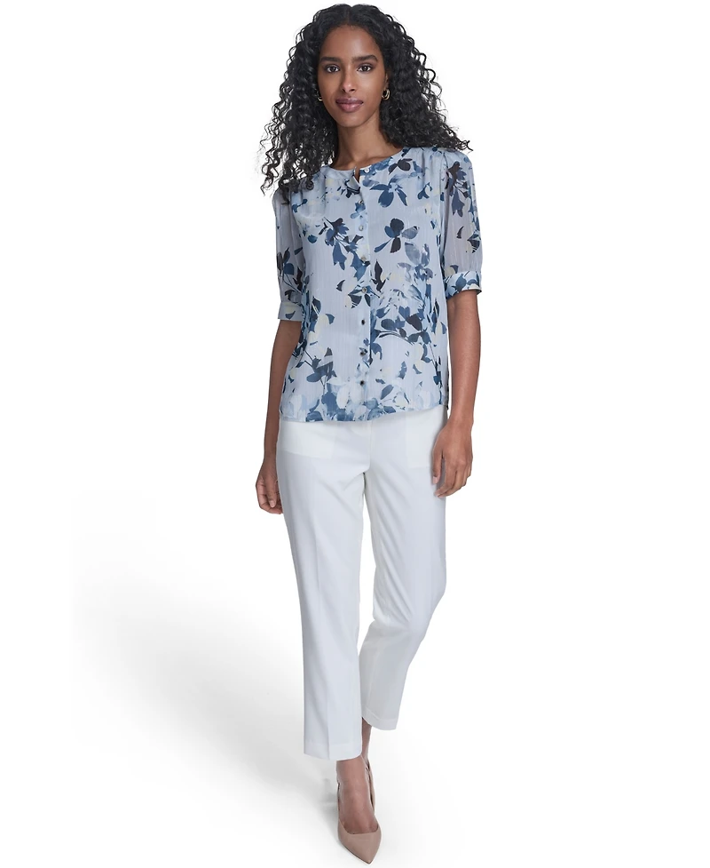 Calvin Klein Women's Short-Sleeve Button-Front Top