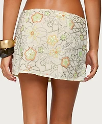 Edikted Women's Floral Bead & Sequin Mini Skirt