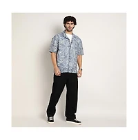 Campus Sutra Men's Steel Blue Vine-Lines Resort Oversized Shirt