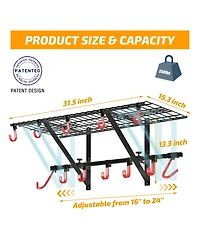 Mythinglogic Patented 250 lbs Heavy-Duty Adjustable 16–24" Garage Wall Storage Rack, Multi-Hook Organizer